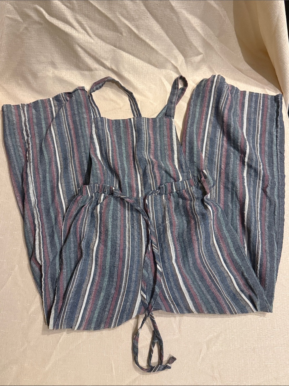 Striped Blue Multi Tie-Waist Jumpsuit